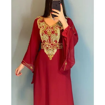 Červenej Africkej Oblečenie Maroko Formálne Korálkové Farasa Šaty Abaya Žien Dubaj Dlhé Tričko Európskych a Amerických Módnych Trendov