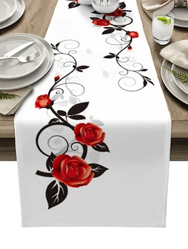 Červené Ruže Kvet Viniča Stôl Runner Kuchyňa Jedálenský Stôl Dekor Obrus Svadobné Dovolenku Dekor Stôl Runner