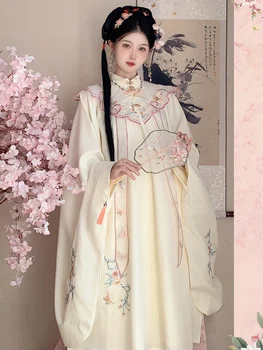 Čínsky Hanfu žena Ming ružová stojan golier košele cloud ramenný výšivky kôň tvár, šaty denné jeseň a v zime víla šaty
