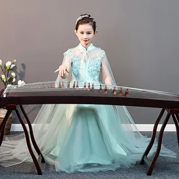 Čínsky Štýl Tradičných Princezná Zelená Nášivka Lištovanie Šaty Dievčatá Výšivky Dávnych Hanfu Deti Kostýmy Tang Oblek