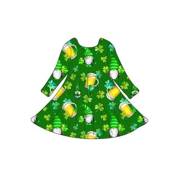 šaty pre deti dievča St. Patrick ' s Day jarné šaty Dievča, chlapec šaty Dlhé rukávy šťastie zelené šaty Šťastie, kolena-dĺžka sukne