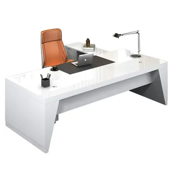 Štýlové a luxusné biele výkonný písací stôl, veľký stôl, správca písací stôl, kancelársky stôl a stoličky zmes, minimalistický Štýlové a luxusné biele výkonný písací stôl, veľký stôl, správca písací stôl, kancelársky stôl a stoličky zmes, minimalistický 0