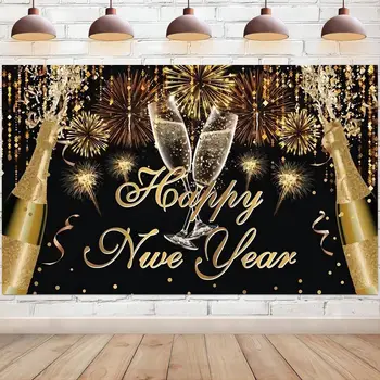 Šťastný Nový Rok Pozadie Časovač Ohňostroj Šampanské Fotografie Pozadí Rodinného Festivalu Oslavu, Dekorácie Banner