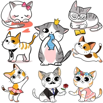 Žehlička Na Prenos Cute Cat Patch Vytlačené prestupu Škvrny Na Oblečení DIY Cartoon Zvierat Žehlička Na Prenos Tepla Nášivka