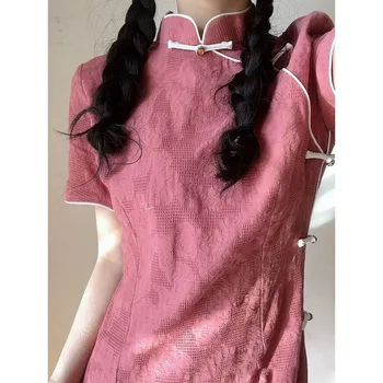 Ženy Červená Cheongsam Vintage Čínskych Tradičných Krátky Rukáv Elegantné Šaty Dlhé Strany Večerné Šaty Bežné Qipao S až XXL