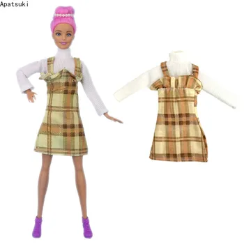Žltá Plaided Strappy Šaty Ručné Oblečenie Set Pre Bábiku Barbie Oblečenie Biele Base Tričko 1/6 Bábika Príslušenstvo Deti Hračky