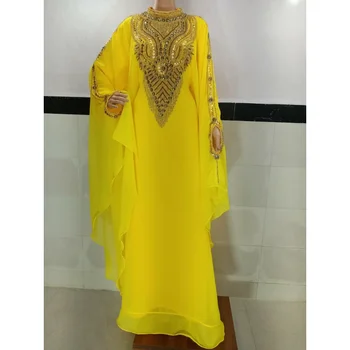 Žlté Šaty Zbrusu Nový Kaftany Farasha Abaya Dlhé Šaty Z Dubaja Maroko Európskych a Amerických Módnych Trendov